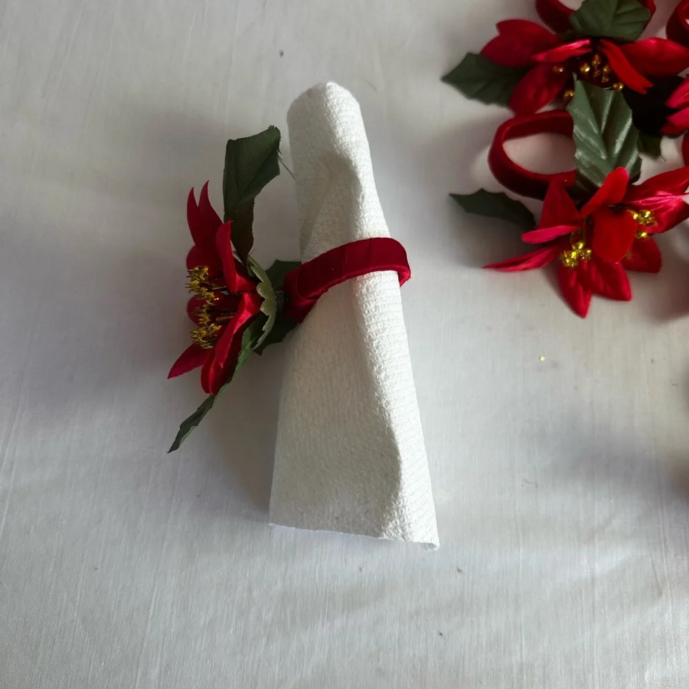 Set of 16 Red Poinsettias Custom Made DIY Christmas napkins holder